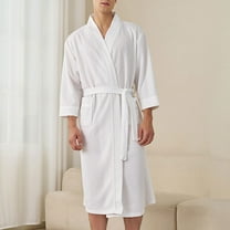 uublik Mens Bathrobes Lightweight Soft Bathrobe Sleepwear Loungewear with Pockets, White