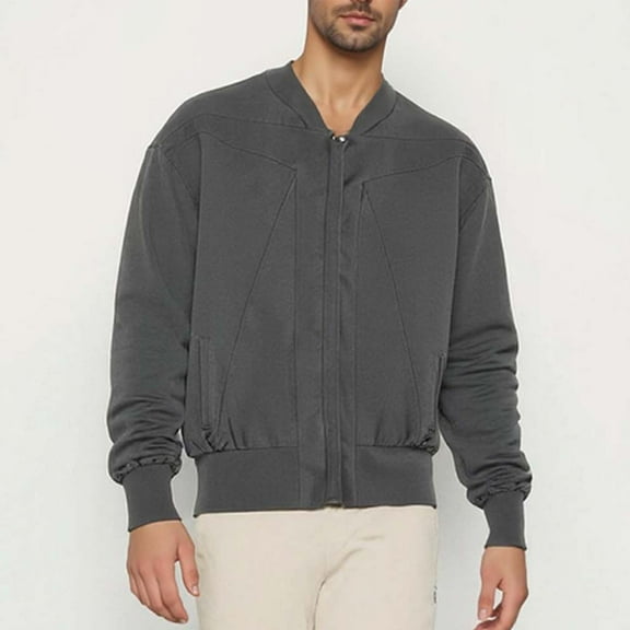 uublik Mens Bomber Jacket Full Zip Lightweight Fleece Jacket Casual Soft Warm Coats with Pockets Gray