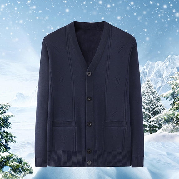 uublik Mens Cardigan Sweaters Long Sleeve V Neck Cardigans Lightweight Knitted Button Down Sweaters Navy