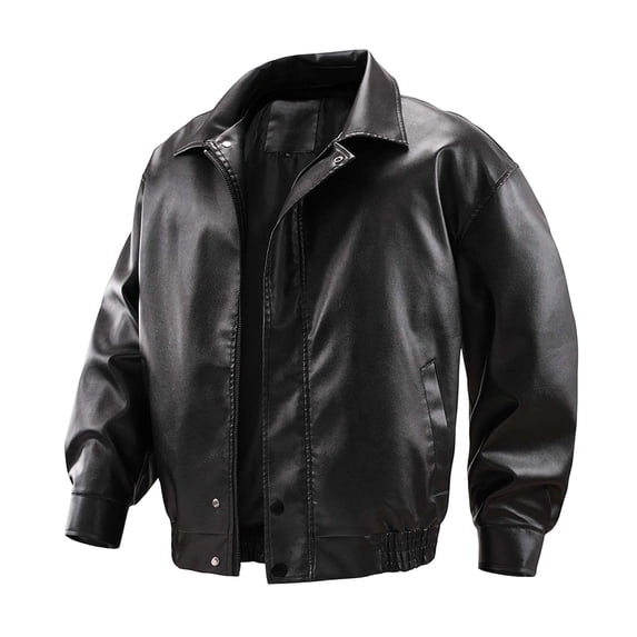 uublik Mens Faux Leather Jacket Black Long Sleeve Casual Zip Up Motorcycle Coats Trendy Fall Clothes