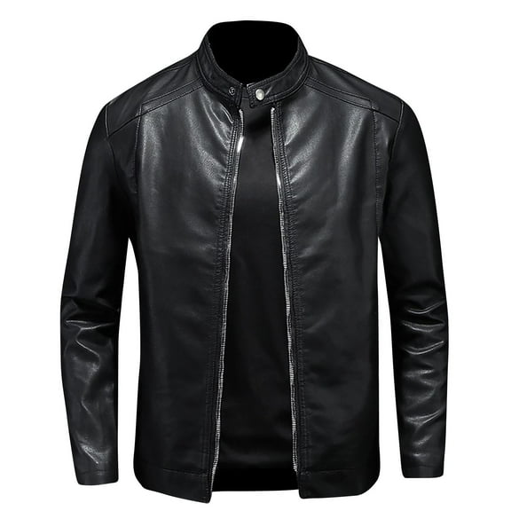uublik Mens Faux Leather Jacket Motorcycle Black Biker Jackets Vintage Faux Leather Outwear Casual Black