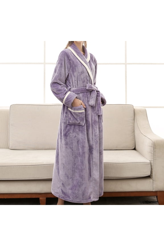 Mens Hooded Robe Plush Shawl Collar Bathrobe Unisex Soft Warm Fleece Robes House Coat Pajamas Sleepwear