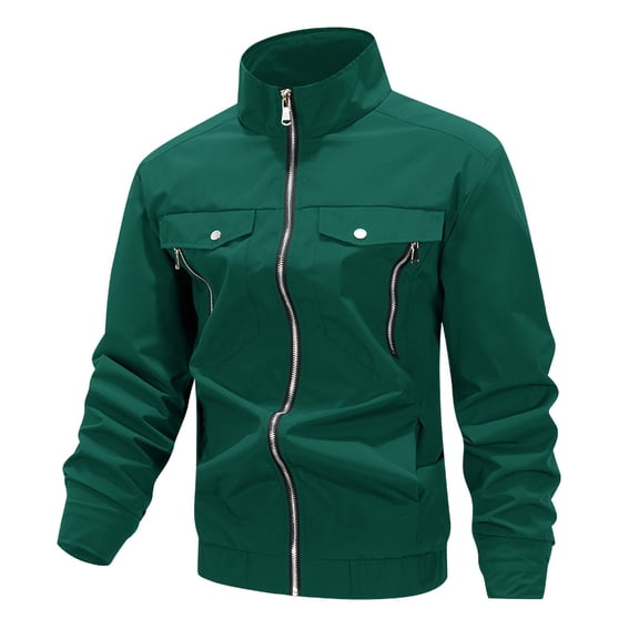 uublik Mens Jackets Full Zip Up Lightweight Jacket Casual Stylish with Pockets for Outdoor Office Green
