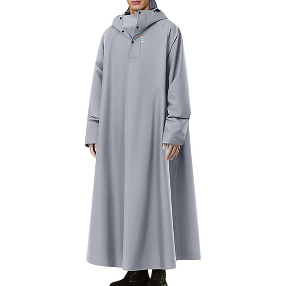 uublik Mens Long Rain Coats Waterproof Rain Jacket with Hood Lightweight Gray