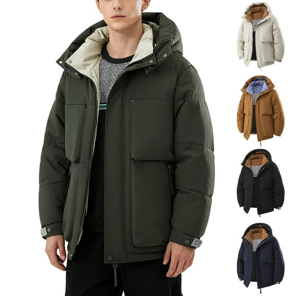 uublik Mens Packable Puffer Jacket With Hood Winter Warm Snow Coat Windbreaker Hooded Work Outerwear Snowboarding Jackets Army Green