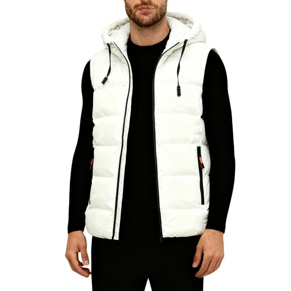 uublik Mens Packable Puffer Vest With Hood Warm Quilted Sleeveless Outerwear for Work Casual Travel White