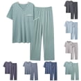 thumbnail image 1 of Asgosdo Mens Pajama Sets Comfy Sleepwear Short Sleeve Pjs Set Soft 2 Piece Lounge Set Cozy Nightwear with Pockets, Green, 1 of 5