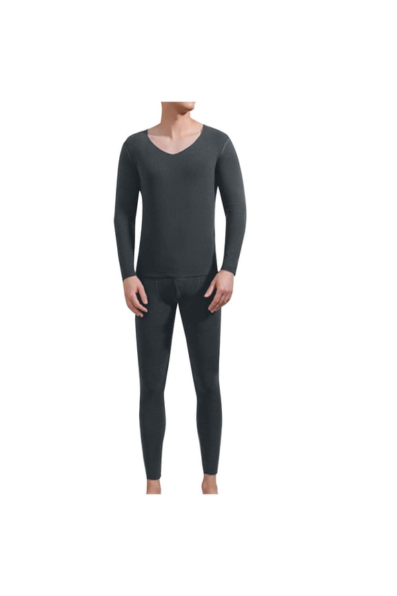Mens Pajama Sets Long Johns Set Fleece Lined Base Layer for Cold Weather Winter Clothes, Dark Gray