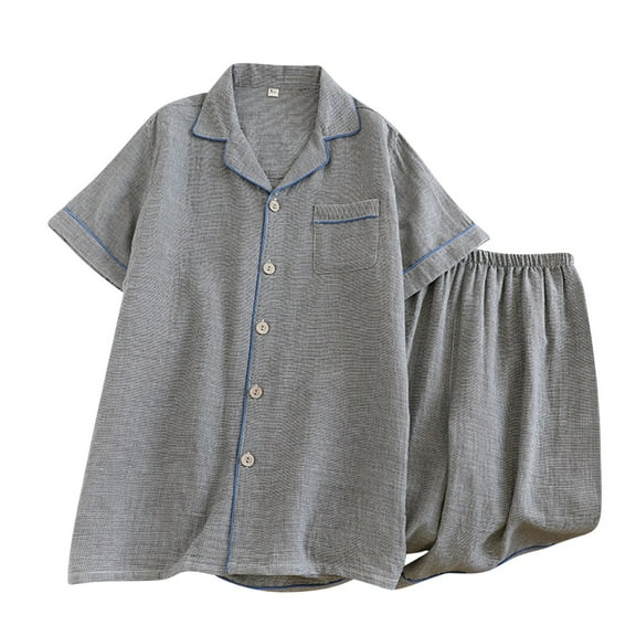 uublik Mens Pajama Sets Short Sleeve Sleepwear 2 Piece Pj Sets for Men Soft Nightwear with Pockets, Gray