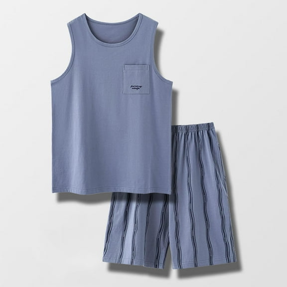 uublik Mens Pajama Sets Sleeveless Sleepwear 2 Piece Pj Sets for Men Soft Nightwear with Pockets, Blue