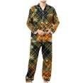 thumbnail image 1 of uublik Mens Pajamas Set Long Sleeve Pajamas for Men Lounge Plaid Pjs Set with Pockets, Orange, 1 of 4
