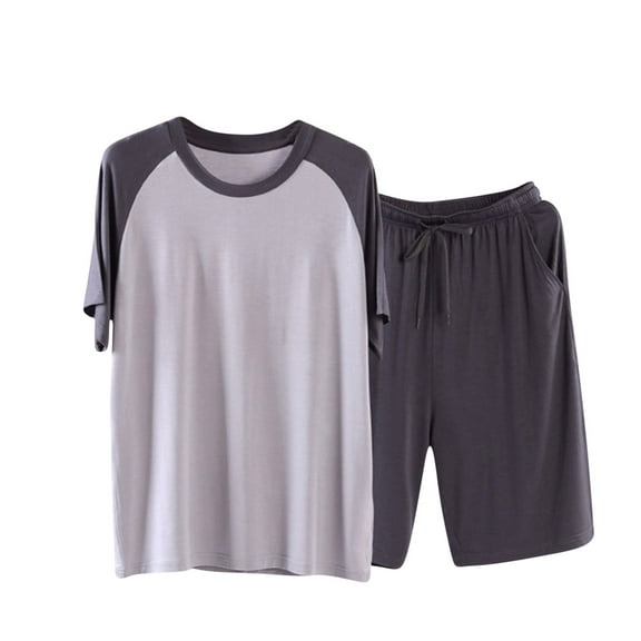 uublik Mens Pajamas Set Short Sleeve Sleepwear 2 Piece Pj Sets for Men Soft Nightwear with Pockets, Gray