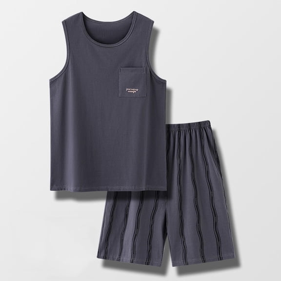 uublik Mens Pajamas Set Sleeveless Sleepwear 2 Piece Pj Sets for Men Soft Nightwear with Pockets, Dark Gray