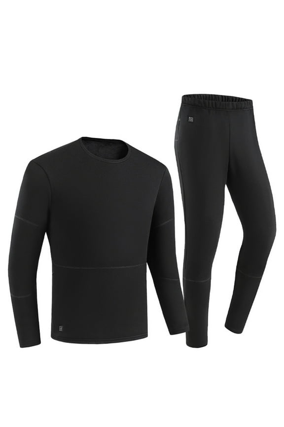 Mens Pajamas Set USB Charge 28 Zone Intelligent Heated Thermals Top and Bottom Set(Without Power Bank), Black