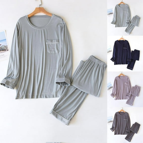 uublik Mens Pajamas Sets 2 Pack Comfy Sleepwear Long Sleeve Pjs Set Soft 2 Piece Lounge Set Cozy Nightwear with Pockets, Green