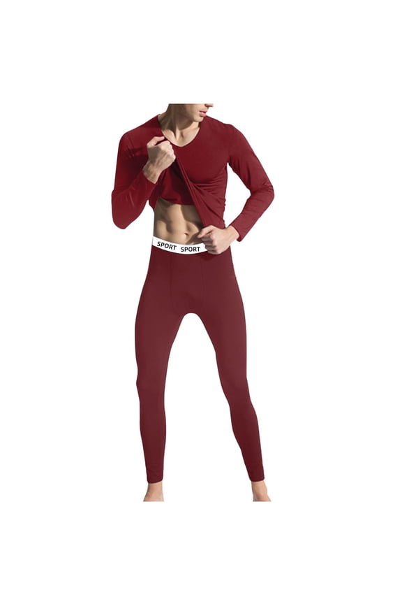 Mens Pajamas Sets 2 Pack Fleece Base Layer Set Winter Base Layer Cold Weather Top Bottom, Wine