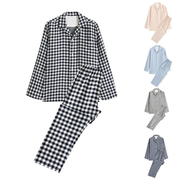 uublik Mens Pajamas Sets Button Down Notched Collar Pjs Long Sleeve 2 Piece Sleepwear, Navy