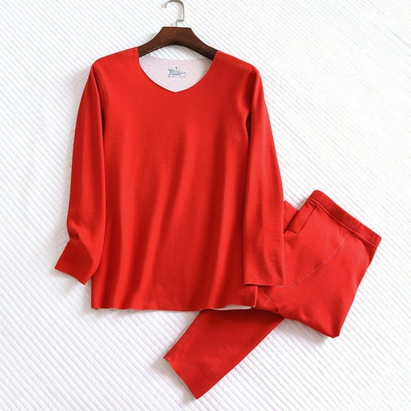 uublik Mens Pajamas Sets Fleece Base Layer Set Winter Base Layer Cold Weather Top Bottom, Red