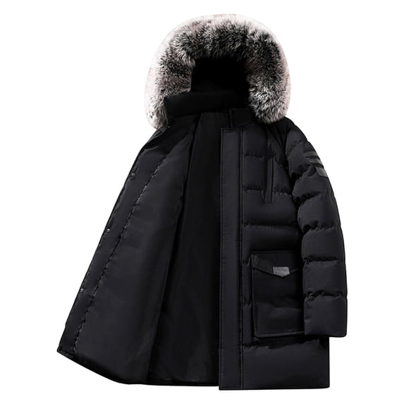 uublik Mens Puffer Jacket Winter Warm Snow Coat Windbreaker Hooded Work Outerwear Snowboarding Jackets Black
