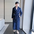thumbnail image 1 of uublik Mens Robe Shawl Collar Wrap Style Mid Length Warm Fleece Bathrobe with Pockets Navy, 1 of 3