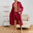 thumbnail image 1 of uublik Mens Robes Lightweight Satin Robe with Shorts Set Bathrobe Long Sleeve Sleepwear Pjs Sets with Pockets, Wine, 1 of 4