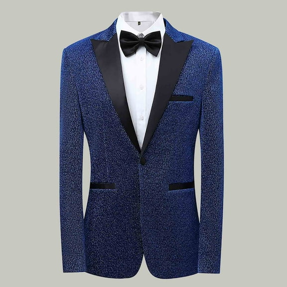 uublik Mens Sequin Tuxedo Jacket Shawl Lapel Suit Blazer Jacket for Dinner,Prom,Wedding Blue