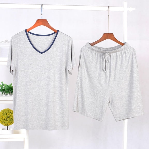 uublik Mens Short Pajamas Set Short Sleeve Sleepwear 2 Piece Pj Sets for Men Soft Nightwear with Pockets, Gray