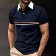 thumbnail image 1 of uublik Mens Short Sleeve Button Down Shirts Short Sleeve Striped Performance Golf Shirts for Men Navy L, 1 of 7