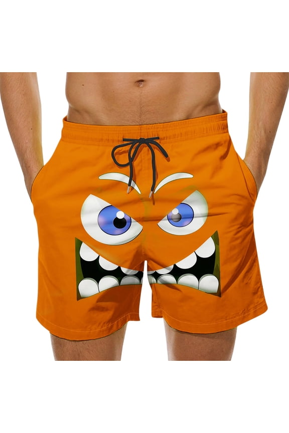 Mens Swimsuit Shorts Swim Trunks Quick Dry Surfing Beach Shorts Drawstring Funny Sports Shorts Orange