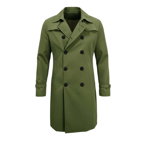 uublik Mens Trench Coat Army Green Long Sleeve Classic Overcoat Open Front Cardigan Jacket