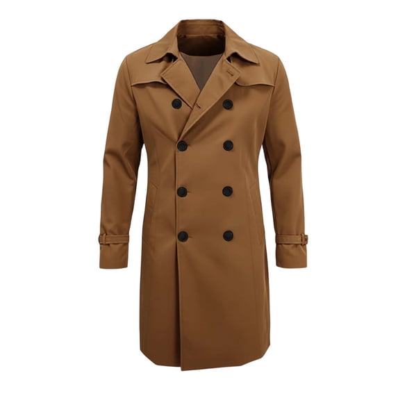 uublik Mens Trench Coat Brown Long Sleeve Classic Overcoat Open Front Cardigan Jacket