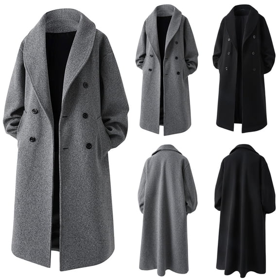 uublik Mens Trench Coat Double Breasted Notched Lapel Long Jacket Fall Casual Classic Overcoat with Belt Gray
