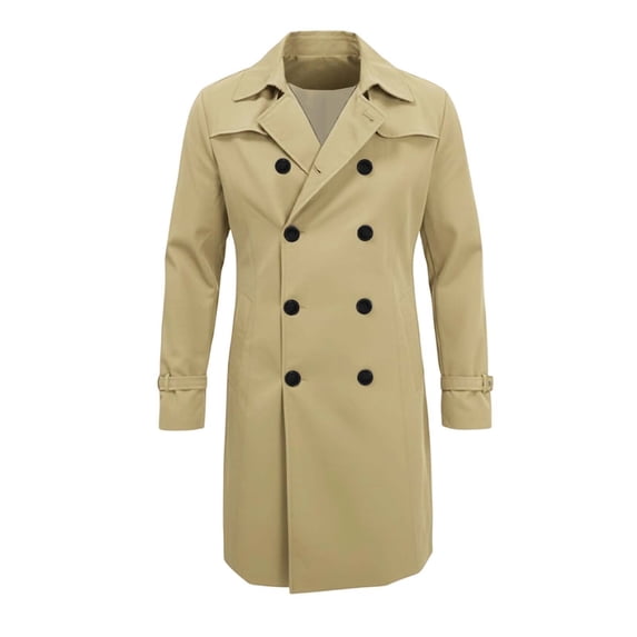 uublik Mens Trench Coat Khaki Long Sleeve Classic Overcoat Open Front Cardigan Jacket