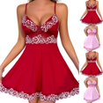 thumbnail image 1 of uublik Mesh Pajama Dress For Women Valentine's Day Night Gowns Soft Loungewear Sleepwear Wine, 1 of 6
