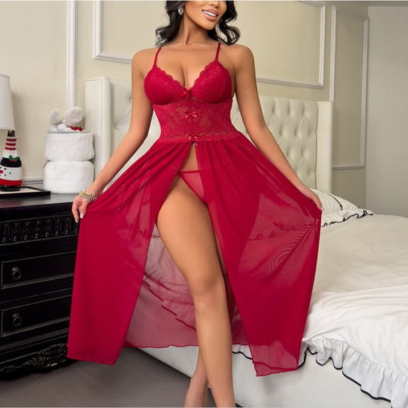 uublik Mesh Sleep Sets For Women Valentine's Day Night Gowns Soft Loungewear Sleepwear Red