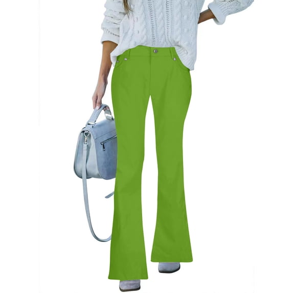 uublik Mid Rise Jeans for Women High Waisted Straight Jeans Loose Wide Leg Stretchy Denim Pants with Pockets, Green