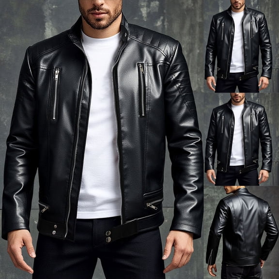 uublik Motorcycle Jackets For Men Vintage Faux Leather Outwear Casual Lightweight Black