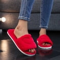 thumbnail image 1 of uublik Open Toe Fuzzy Slippers for Women Open Toe Memory Foam House Shoes Indoor Outdoor Non Slip House Slides, Red, 1 of 7