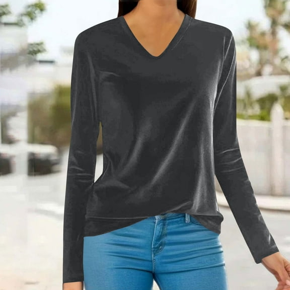 uublik Oversized Tshirts for Women Gray Long Sleeve Tops Fall Winter Cute Warm Velvet Pullover Sweatshirt