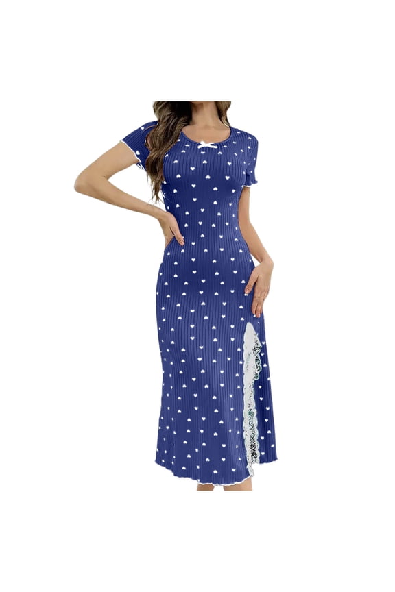 Pajama Dress For Women Valentine's Day Cami Sleep Dress Loungewear Cute Night Gowns for Women Blue