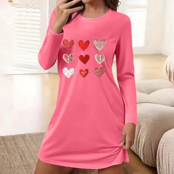 uublik Pajama Dress For Women Valentine's Day Night Shirts for Sleeping Pullover Nightgown Soft Nightdress Hot Pink