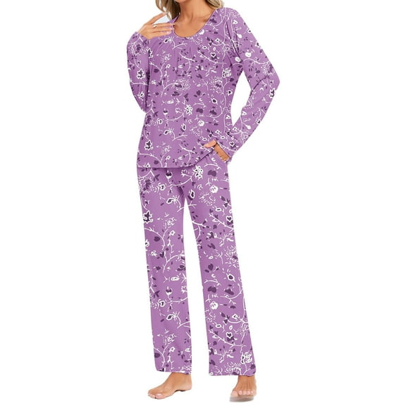 Pajama Dress for Women Long Sleeve Tops and Long Pants Soft Comfy Pajamas Set 2 Piece Outfits