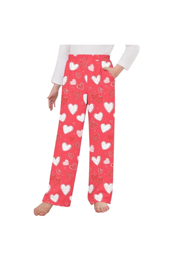 Pants for Boys Girls Size 4T-14 Valentine's Day Sleep Pants Soft Elastic Waist Kids Bottoms Love Printed Lounge Pants Red