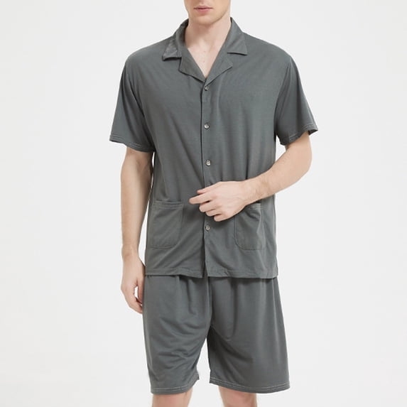 Asgosdo Pajama Set Men Short Sleeve Sleepwear 2 Piece Pj Sets for Men Soft Nightwear with Pockets, Gray