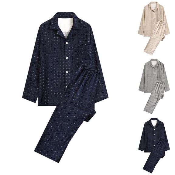 uublik Pajama Set for Men Long Sleeve Sleepwear Button Down Loungewear Soft Night Pjs with Pockets, Navy