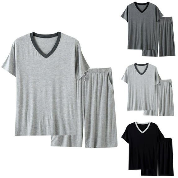 uublik Pajama Set for Men Short Sleeve Sleepwear 2 Piece Pj Sets for Men Soft Nightwear with Pockets, Gray