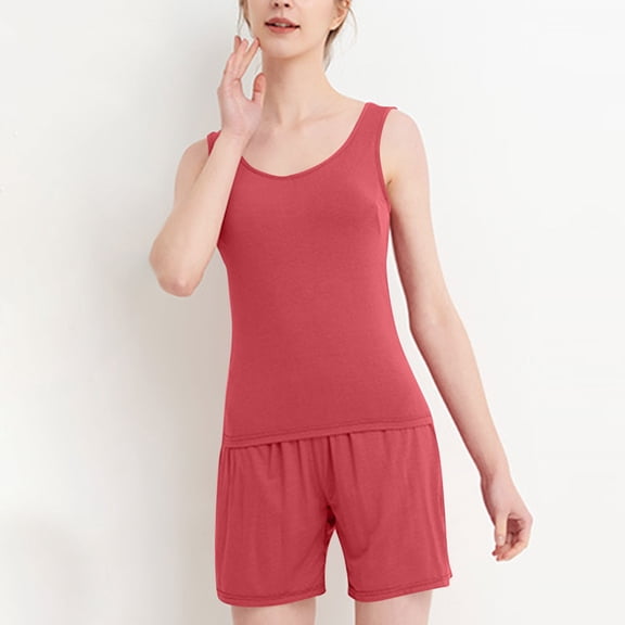 uublik Pajama Sets Women Casual Sleepwear Soft Pj Sets Tank Top and Shorts Loungewear Red