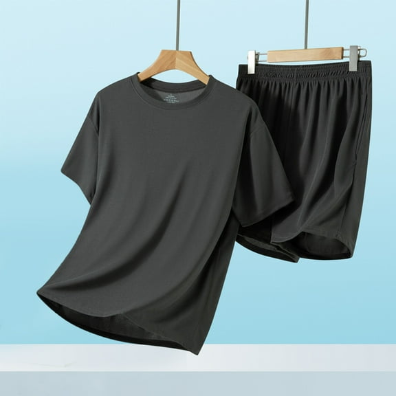 uublik Pajama Sets for Men Short Sleeve Sleepwear 2 Piece Pj Sets for Men Soft Nightwear with Pockets, Dark Gray