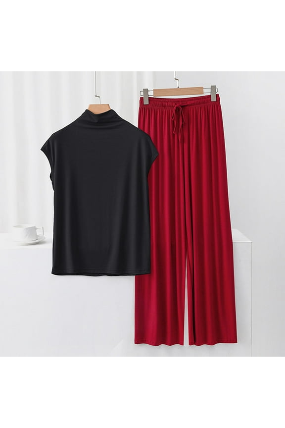Pajamas for Women Matching Summer Loose Wide Leg Pants Set