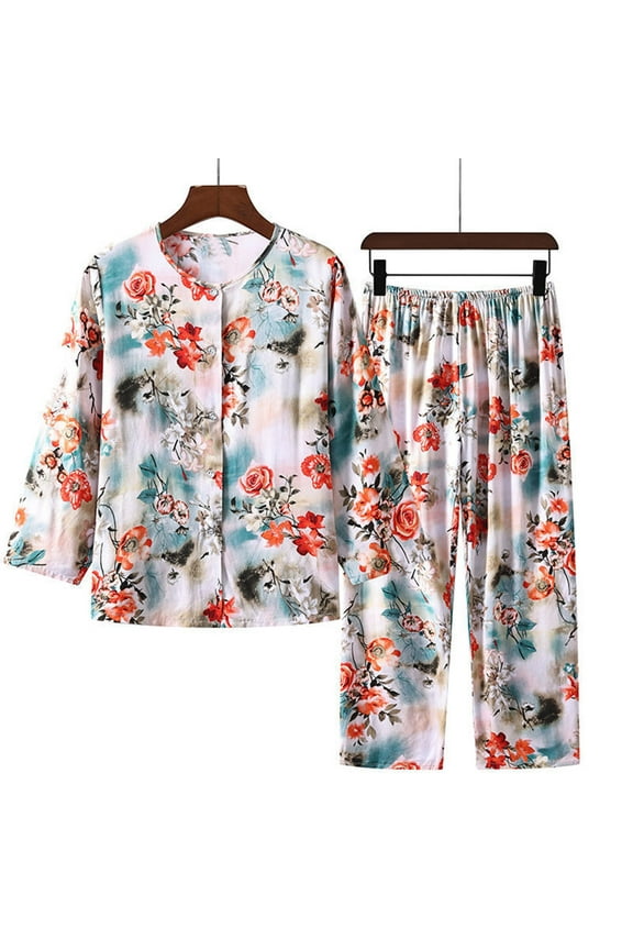 Pajamas for Women Nightgown Long Sleeve Printed Tops Pants Lounge Sets